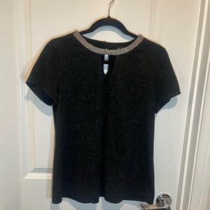 INC International Concepts Women’s Black Top W Necklace Silver Size M